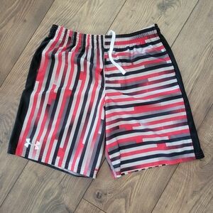 Under Armour Red & Black Striped Shorts, YXL